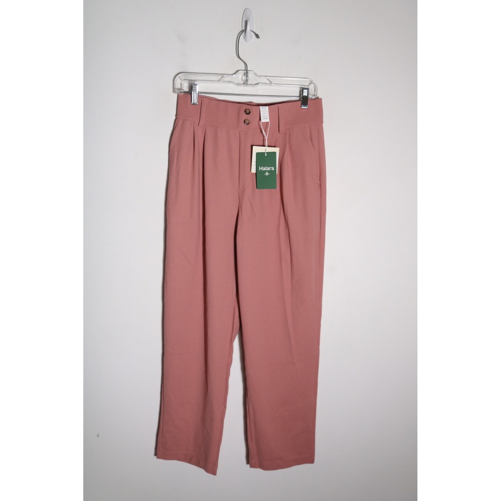Halara High Waisted Pleated Trouser Pants Straight Leg Medium Pink Pull On Knit